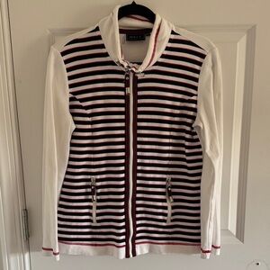 Orly Funnel Neck Multicolor Striped Zip-Up Jacket Size M Blue, White and Red
